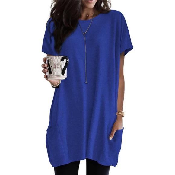 Womens 2023 Summer Casual Shirts Short Sleeve Tunic Tops with Pockets - Picture 1 of 3